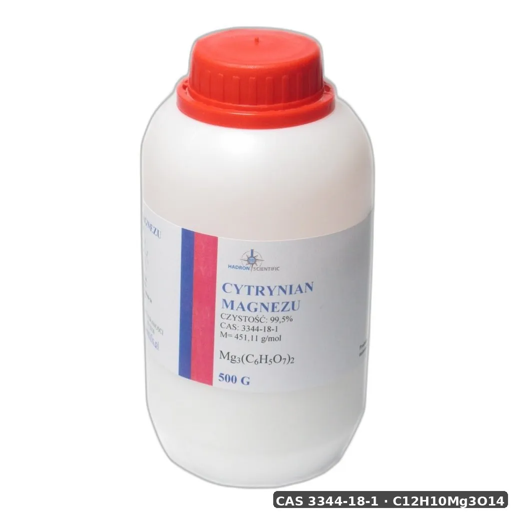 Cytrynian Magnezu Proszek 500 G Do Zastosowań Tech — CAS 3344-18-1 — C12H10Mg3O14 — odczynnik chemiczny