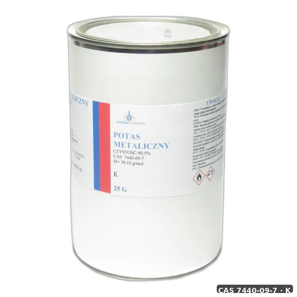 Metaliczny Potas 99,5% Czystości W Porcjach 25 Gra — CAS 7440-09-7 — K — odczynnik chemiczny